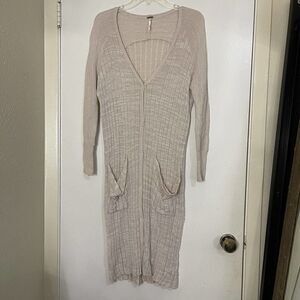 FREE PEOPLE tan knit long lightweight ribbed duster cardigan sweater size XS